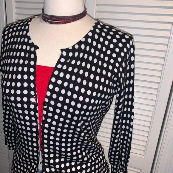 Company Ellen Tracy black and white Polka Dot Cardigan Sweater Women’s Medium - Picture 5 of 9